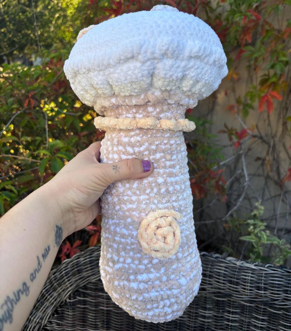 Handmade Velvet Pillow, Tan and White Mushroom Plushie, Cottagecore Home Decor